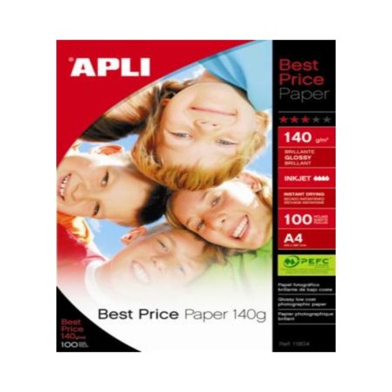 PAPEL APLI PHOTO BRILLO 140 GRS A-4 C/100