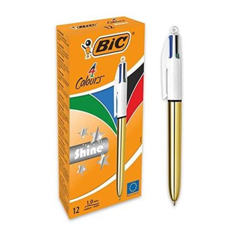 BOLIGRAFO BIC 4 COLORES SHINE ORO