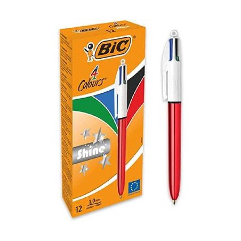 BOLIGRAFO BIC 4 COLORES SHINE ROJO