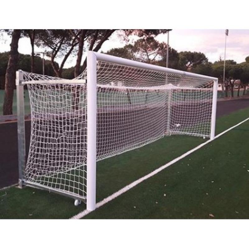 JUEGO DE PORTERIAS ALUMINO FUTBOL 7, 90 MM ABATIBLES ARQUILLOS GALVANIZADOS